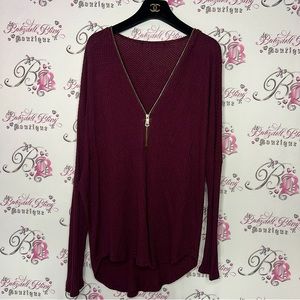 Zip down long sleeve burgundy wine 🍷 red purple with gold zipper hardware